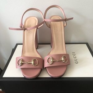 NEW pink leather Gucci horsebit sandal/pump